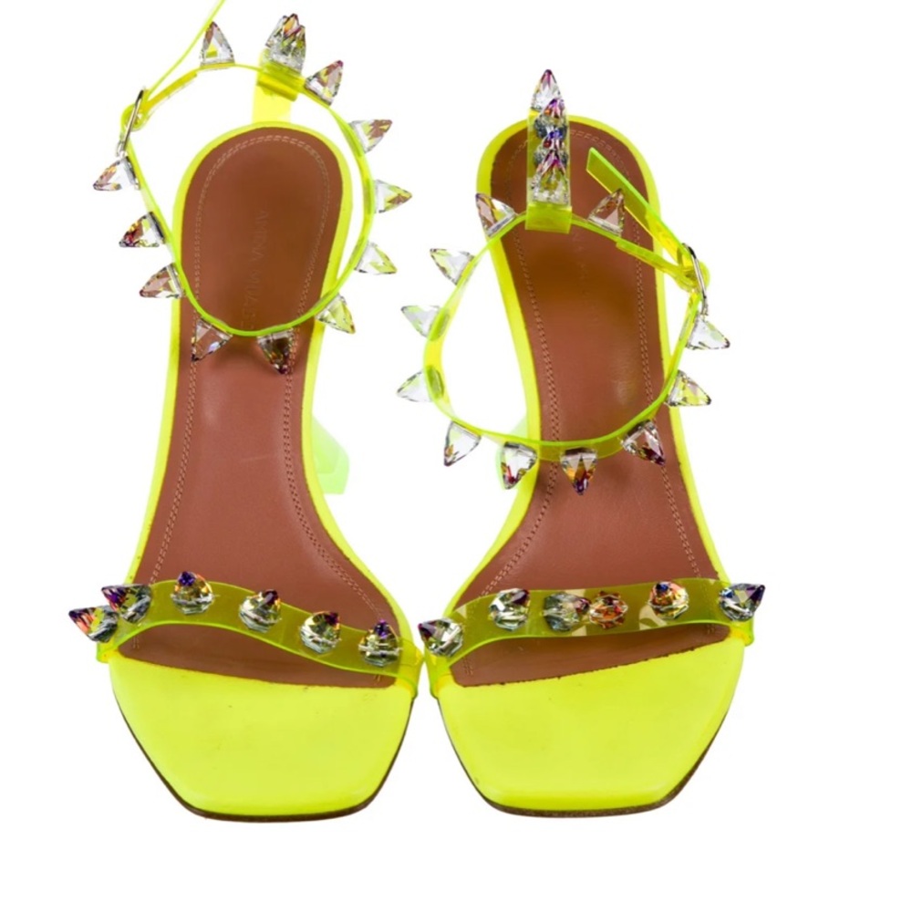 Amina Muaddi Neon Yellow Crystal Heels